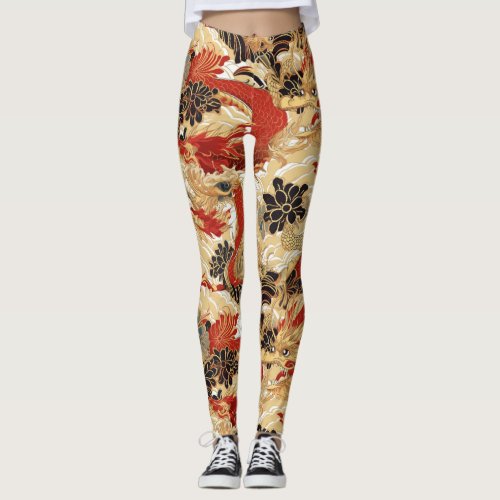 Japanese Tattoo Style Dragon Pattern Leggings