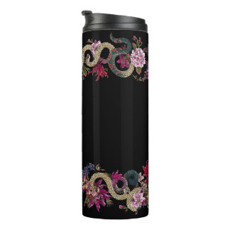 Japanese Tattoo Style Floral Snake Thermal Tumbler