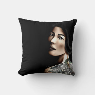Japanese tattooed woman throw pillow