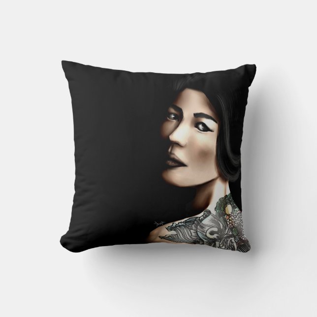 Japanese tattooed woman throw pillow (Front)