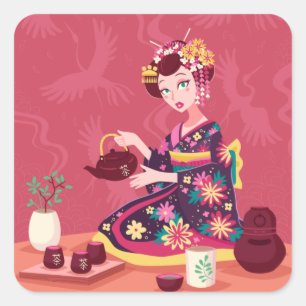 Japanese Tea Ceremony, Crane Square Sticker