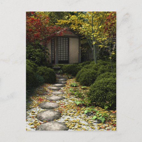 Japanese Tea House and Garden in Autumn Postcard