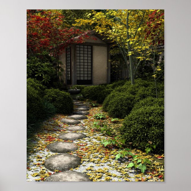 Japanese Tea House and Garden in Autumn Poster (Front)