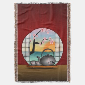 Japanese Tea Room Red Woven Throw Blankets by sunnymars at Zazzle