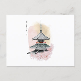 Japanese temple and cherry. tranquility postcard