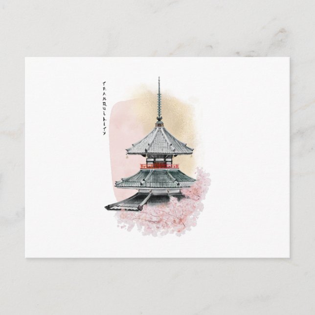 Japanese temple and cherry. tranquility postcard (Front)