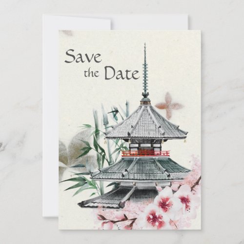 Japanese Temple Bamboo Cherry Blossoms Wedding Save The Date