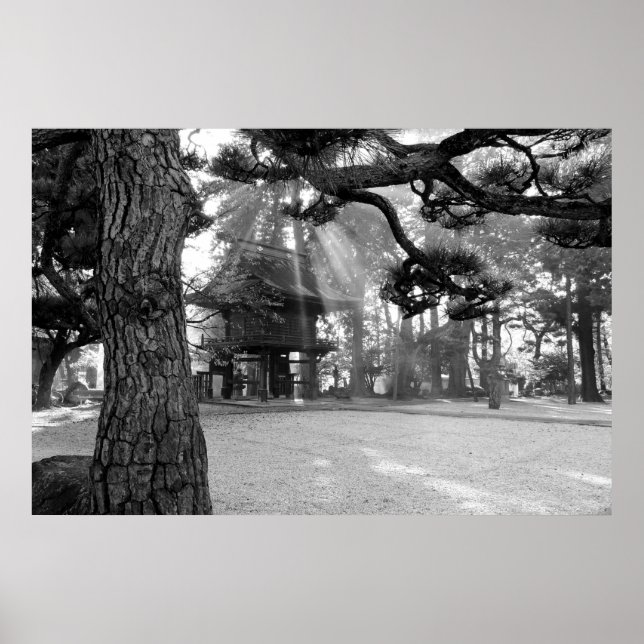 Japanese Temple Black & White Photography Poster (Front)