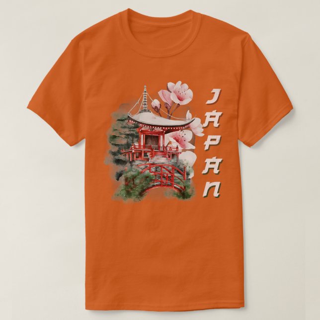 Japanese Temple Cherry Blossom Japan  T-Shirt (Design Front)