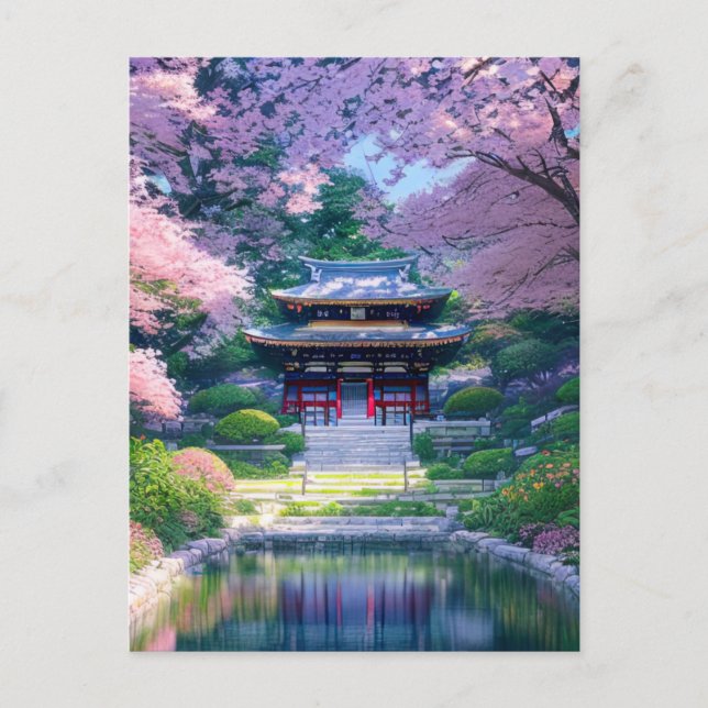 Japanese Temple in a Stunning Garden Postcard (Front)