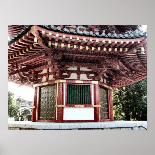 Japanese Temple Pagoda Sketch Poster