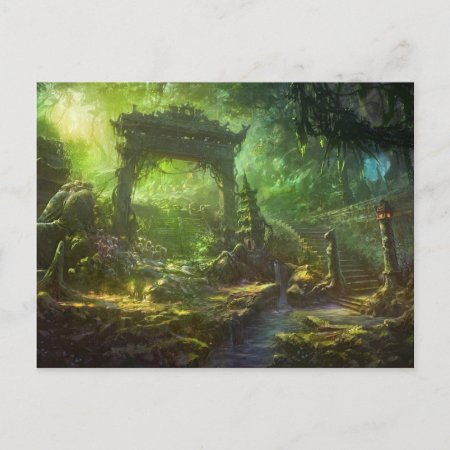 Japanese Temple Ruins Jungle Landscape Postcard