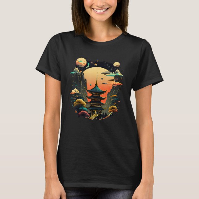 Japanese Temple Tokyo Asian Inspired Retro Japan 9 T-Shirt (Front)
