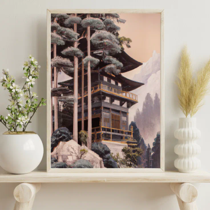 Japanese temple wall art Zazzle