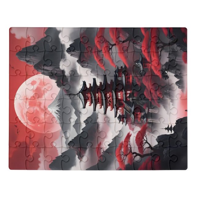 Japanese temples in the misty mountains jigsaw puzzle (Puzzle Horizontal)