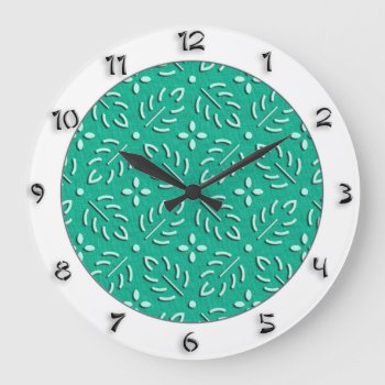 Japanese Textile Pattern Green With Numbers Large Clock by YANKAdesigns at Zazzle