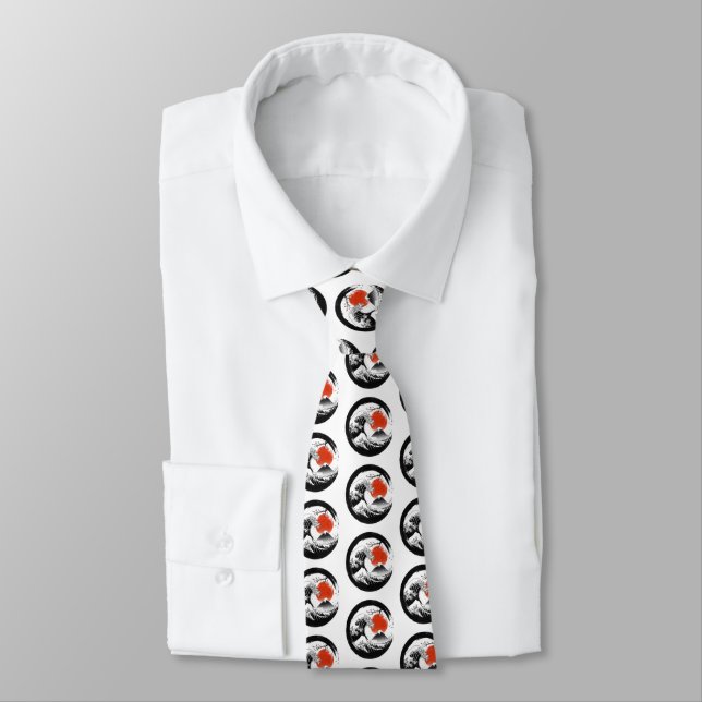 Japanese The Great Wave, Mount Fuji, Sakura Neck Tie (Tied)