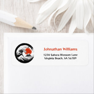 Japanese The Great Wave, Mt Fuji, Sakura Address Label