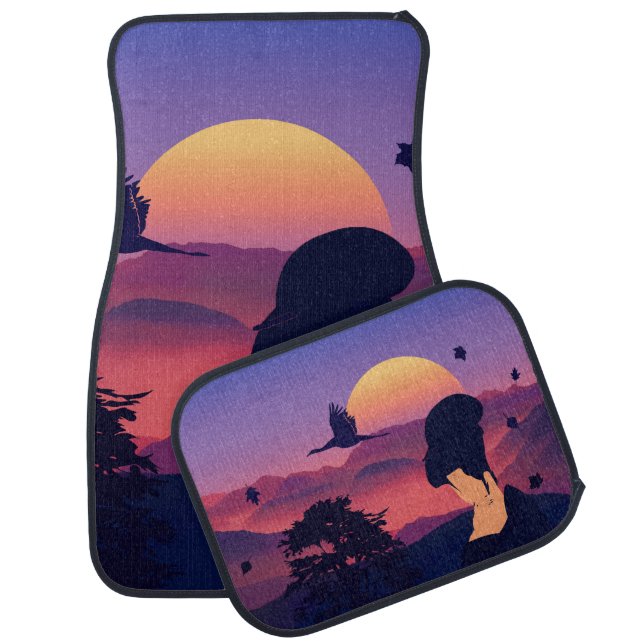 Japanese Theme Geisha Tree And Rising Sun Mats (Set)