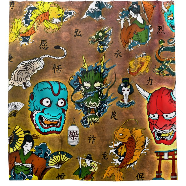 Japanese Theme Shower Curtain (Front)