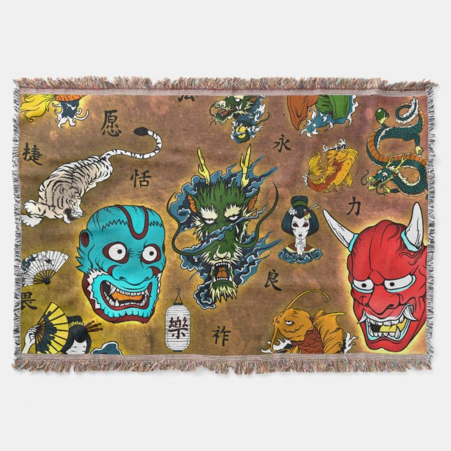 Japanese Theme Throw Blanket (Front)