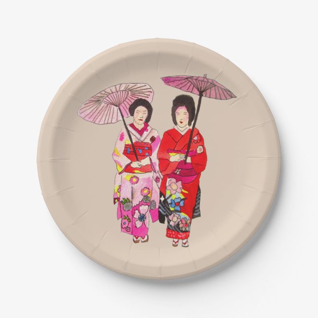 Japanese themed dinner party with Geisha art Paper Plates (Front)