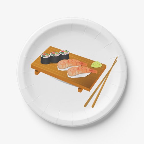 Japanese themed dinner party with sushi art paper plates