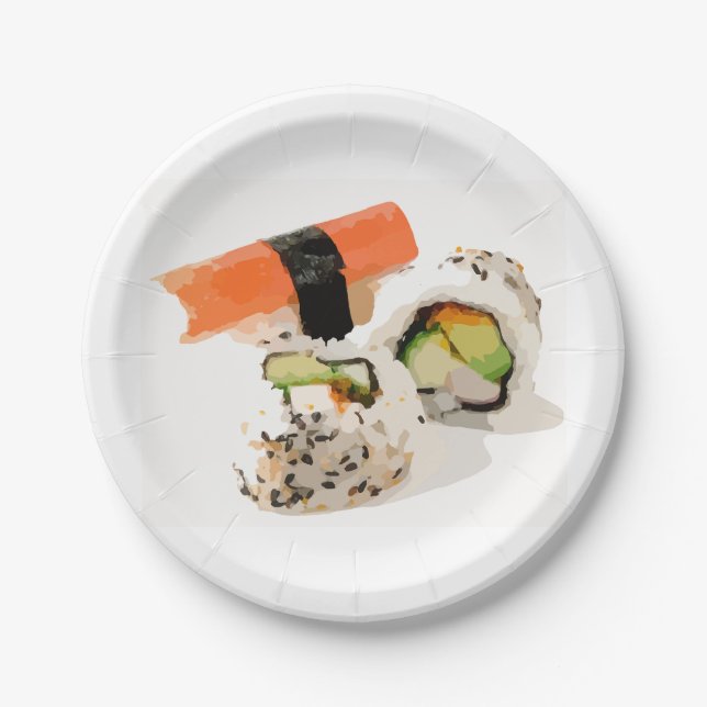 Japanese themed dinner party with sushi art paper plates (Front)