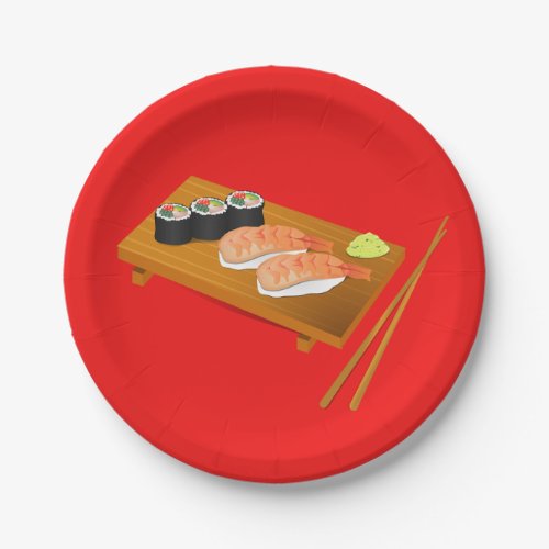 Japanese themed dinner party with sushi art paper plates