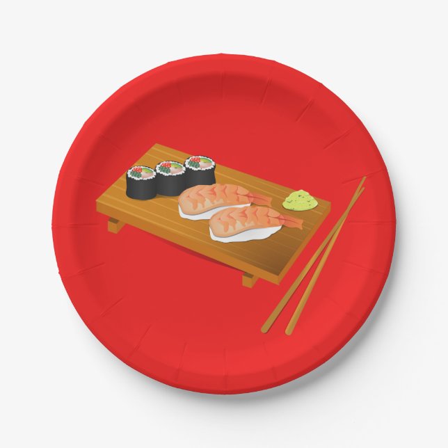 Japanese themed dinner party with sushi art paper plates (Front)