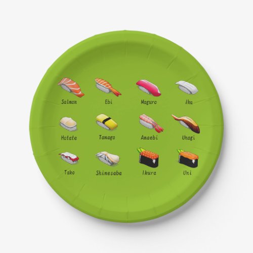 Japanese themed dinner party with sushi chart art paper plates