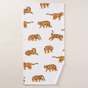 Japanese tiger animal doodle seamless vintage hand bath towel