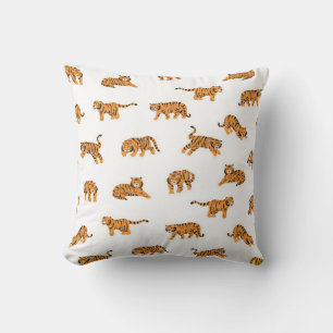 Japanese tiger animal doodle seamless vintage hand throw pillow