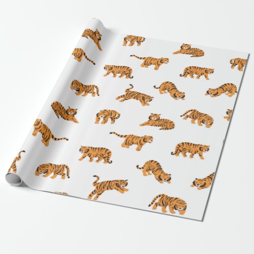Japanese tiger animal doodle seamless vintage hand wrapping paper