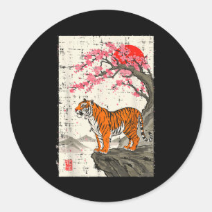 Japanese Tiger Cherry Blossoms Sakura Art Women Me Classic Round Sticker