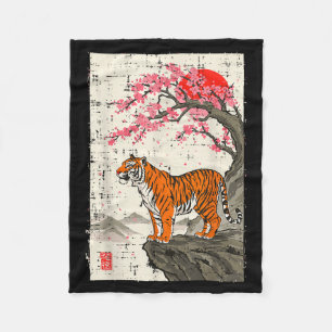Japanese Tiger Cherry Blossoms Sakura Art Women Me Fleece Blanket