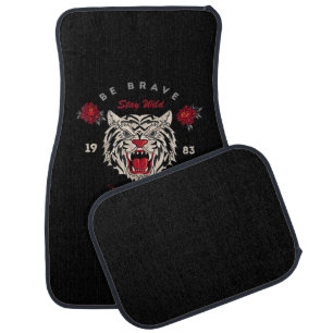Japanese Tiger Embroidery Stay Brave & Wild Car Floor Mat