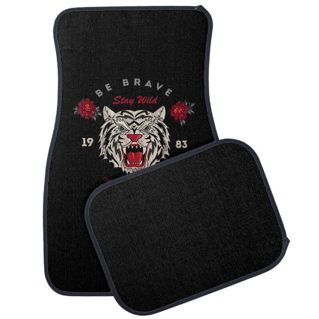 Japanese Tiger Embroidery Stay Brave & Wild Car Floor Mat (Set)