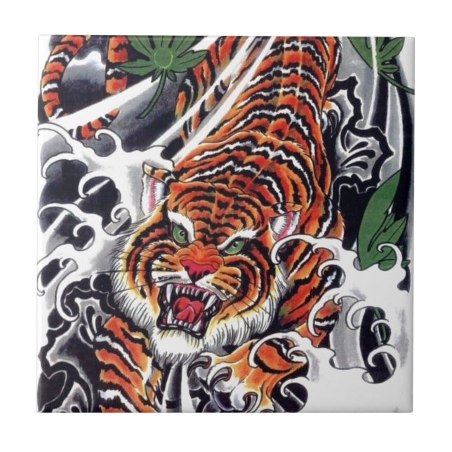 Japanese Tiger & Maple Design Ceramic Tile (Front)