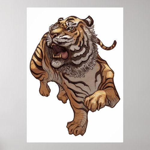 Japanese tiger roaring poster