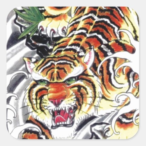 Japanese Tiger Tattoo Design Square Sticker