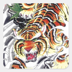 Japanese Tiger Tattoo Design Square Sticker
