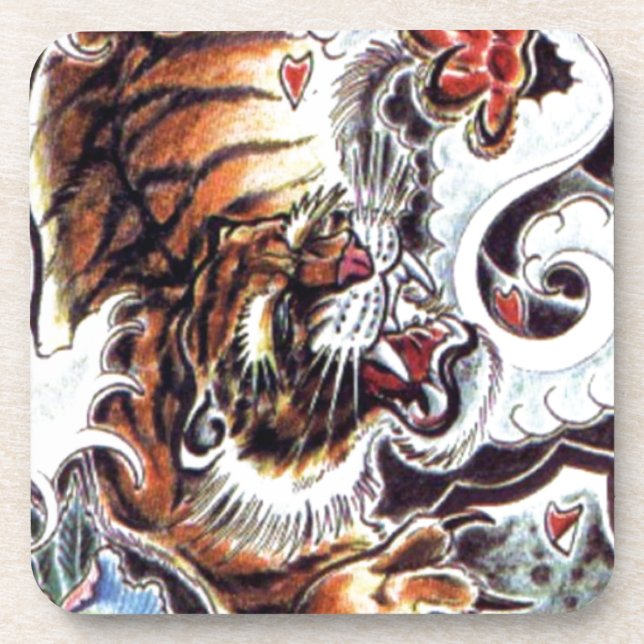 Japanese Tiger Tattoo Drink Coaster (Front)