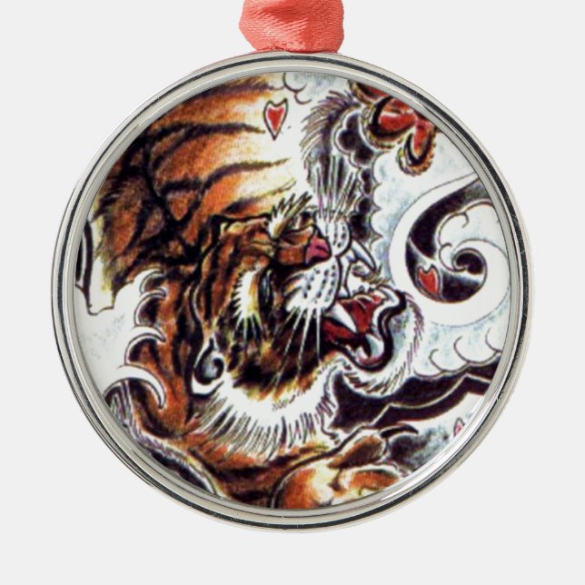 Japanese Tiger Tattoo Metal Ornament (Front)