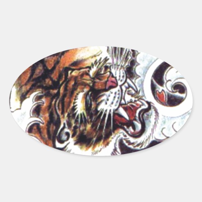 Japanese Tiger Tattoo Oval Sticker (Front)