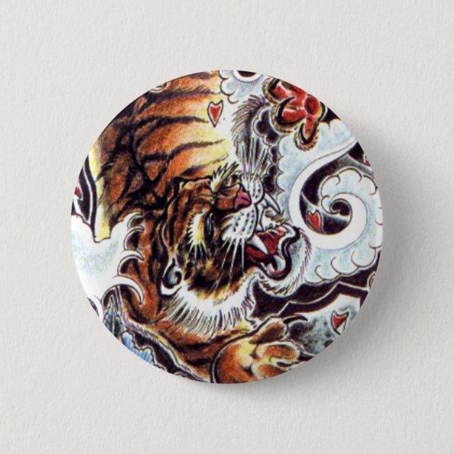 Japanese Tiger Tattoo Pinback Button (Front)