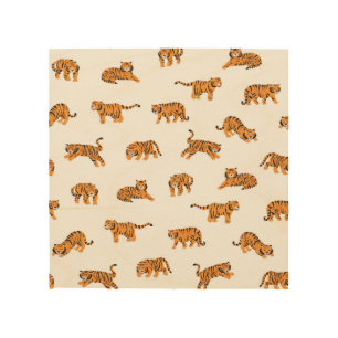 Japanese Tiger: Vintage Doodle Seamless Wood Wall Art