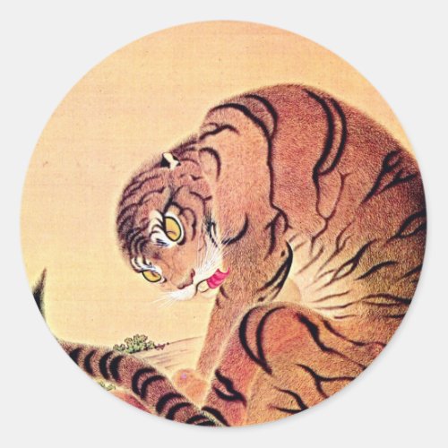 Japanese Tiger Woodblock Vintage Art Ukiyo_E Classic Round Sticker