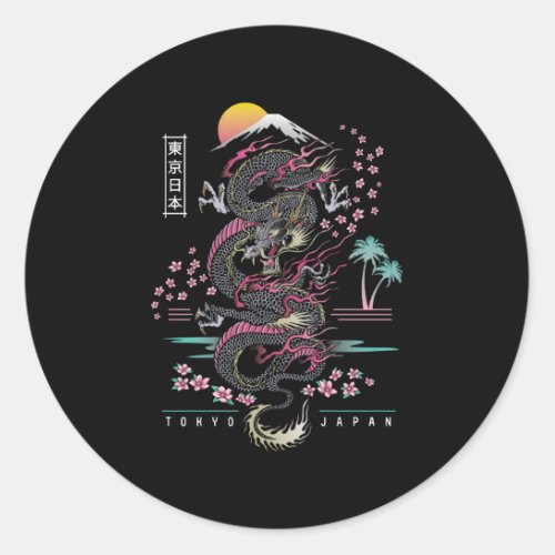 Japanese Tokyo Dragon Asian Inspired 80S Style Classic Round Sticker