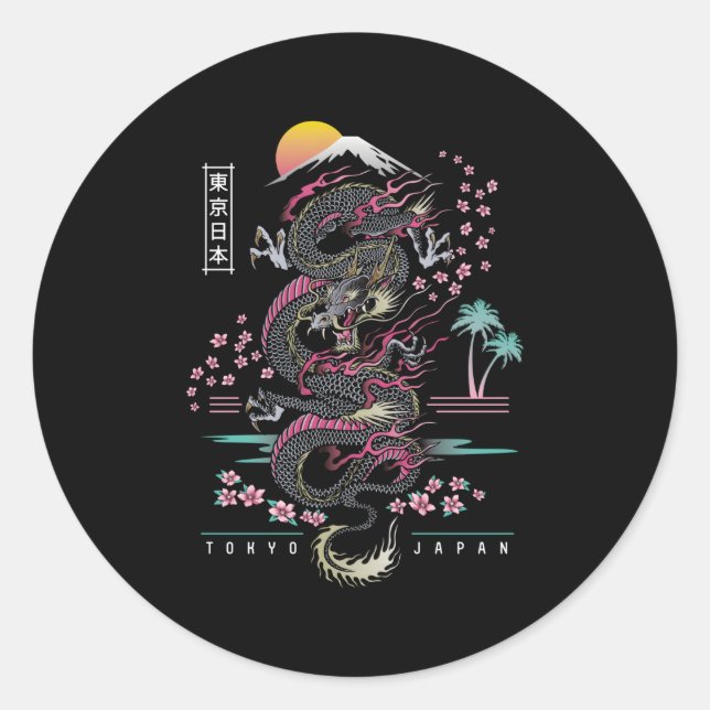 Japanese Tokyo Dragon Asian Inspired 80Â€™S Style Classic Round Sticker (Front)